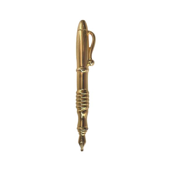 1980's Anne Klein Gold Plated Detailed Fountain Nibi Calligraphy Pen Brooch Pin - Picture 1 of 4